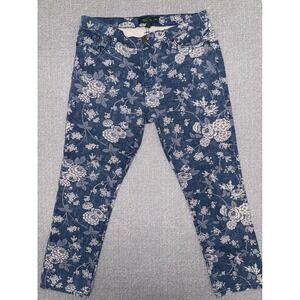 Excellent Lauren Ralph Lauren 12P Jeans Blue Floral Print Petite Straight Leg